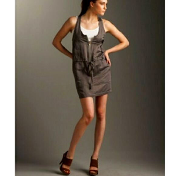 Theory Auggie Sateen Utility Tank Dress Size 4 Pockets Army Military Green - Picture 1 of 6